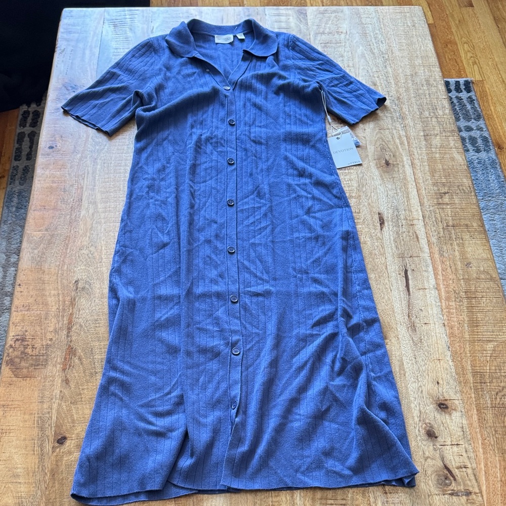 Devotion by Cyrus Marlin Blue Button-Up sweater Midi Dress NWT LARGE